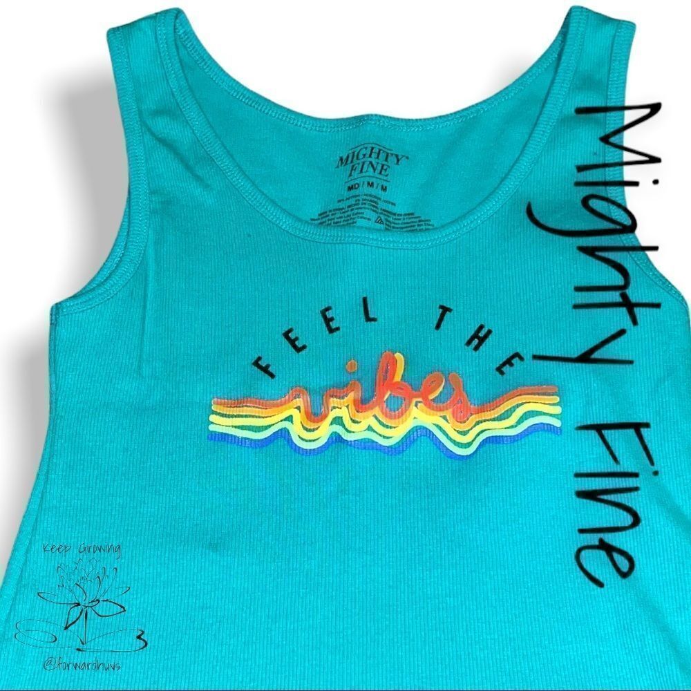 Mighty Fine "Feel the Vibes" Rainbow Writing Cropped Tank Top - Medium